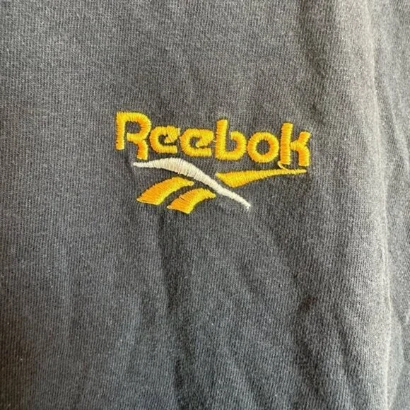 Y2K Sleeveless Reebok  Tee Shirt 90s Mens Size Extra Large Navy Blue Yellow Logo - Picture 2 of 5